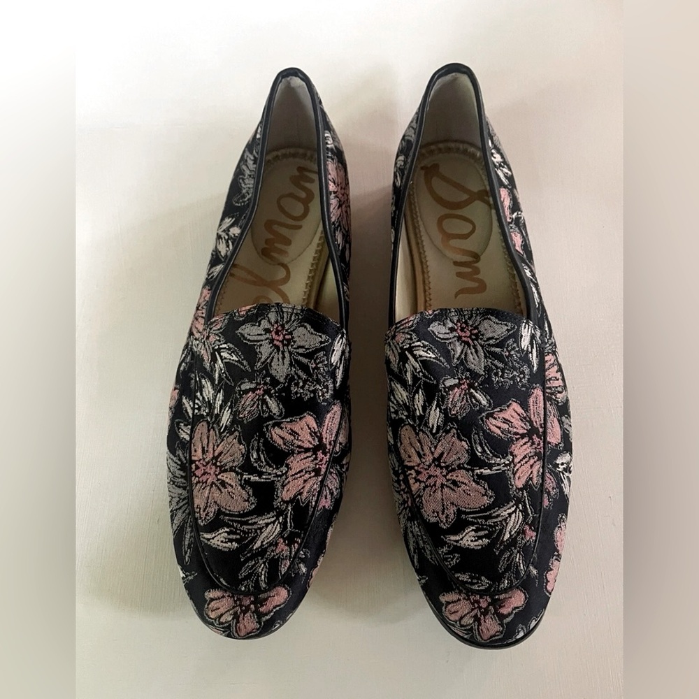 SAM ELDELMAN Leon Moe Toe Embroidered Floral Print Blue Loafers Size 10 $120 NEW